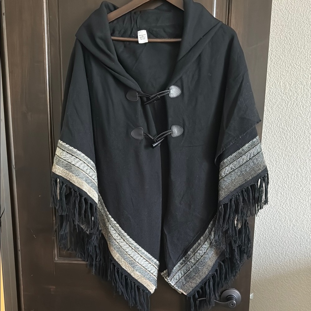 Black Poncho with Fringe